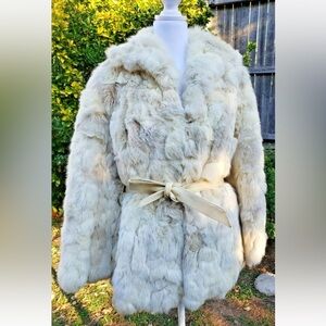 Vtg 60's 70's Rabbit Animal Fur Multicolor Patchwork Belted Jacket Coat S